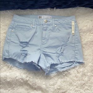 light wash jean shorts.